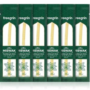 Freegrin natural miswak sticks, mint flavor, 6-pack in individual green sleeves